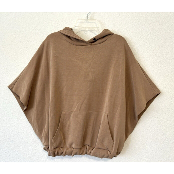 MNG by Mango Hooded‎ Poncho Cape Sweatshirt Open Sleeves Brown Tan Womens Small - Picture 1 of 5